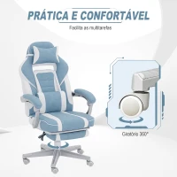 HOMCOM Cadeira Gaming Cadeira de Escritório Reclinável Apoio para os Pés Retrátil Suporte Lombar e Almofada para a Cabeça 63x63x115,5-123 cm Azul(m-6)