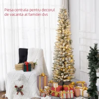 HOMCOM Brad de Crăciun Înzăpezit cu 329 de Crengi și Lumini LED Albe, Brad Artificial din Plastic, Ø52x180 cm, Verde(m-4)
