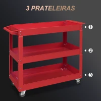 DURHAND Carrinho de Ferramentas com Rodas 3 Prateleiras de Armazenamento e Alça Lateral 83x35,3x76 cm Vermelho(m-4)