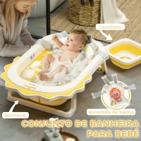 AIYAPLAY Banheira Dobrável para Bebés com Almofada e Cubo Antiderrapantes Orifício de Drenagem e Orifício para o Duche 80,5x55x20 cm Amarelo(m-4)