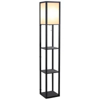 Lampa stojąca z półkami oświetlenie wewnętrzne e27 do 40w drewno czarna 26 x 26 x 160 cm HOMCOM®(m-12)