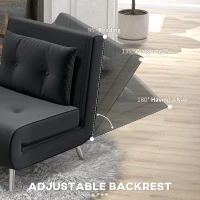 HOMCOM Fotel do wypoczynku z funkcją spania, fotel rozkładany, ozdobny przeszycia, aksamit, 77 cm x 88 cm x 83 cm, czarny(m-6)