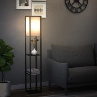 Lampa stojąca z półkami oświetlenie wewnętrzne e27 do 40w drewno czarna 26 x 26 x 160 cm HOMCOM®(m-10)