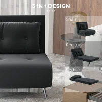 HOMCOM Fotel do wypoczynku z funkcją spania, fotel rozkładany, ozdobny przeszycia, aksamit, 77 cm x 88 cm x 83 cm, czarny(m-5)