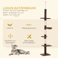 PawHut Kratzbaum Deckenhoch höhenverstellbar, stabiler Katzenbaum mit Sisalsäulen, Katzen Kletterbaum, Braun, 40 x 34 x 230-260 cm(m-4)