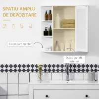 Homcom Dulapior Baie cu Oglinda – Lemn Alb 66×17×63 cm(m-5)