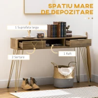 HOMCOM Consola din PAL si otel pentru intrare si living, raft deschis si 2 sertare, 120x29x79 cm, bronz(m-5)