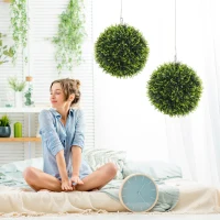 HOMCOM Kunstplanten Set van 2, UV-bestendige Decoratieve Planten, Decor-Planten, Indoor, Outdoor, 45 cm, Groen(m-2)