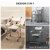 HOMCOM Scaun Cu Rotile – Impermeabil cu WC Detasabil pentru Batrani(m-4)