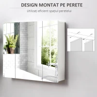 kleankin Dulapior Baie cu 3 Usi cu Oglinda, Dulapior Suspendat Baie din lemn Alb, Etajere Interioare Reglabile, 70x15x60cm(m-4)
