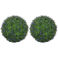 HOMCOM 2er-Set künstliche Pflanzen in Kugelform, UV-beständig, Kunstpflanzen für Indoor- und Outdoor-Bereich, 42 cm, Grün+Lila(m-1)