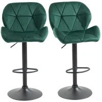 HOMCOM Set 2 Sgabelli da Bar, Altezza Regolabile con Base in Metallo e Seduta in Velluto, Sgabelli Moderni con Schienale e Poggiapiedi, 46x48x83-104cm, Verde(m-11)