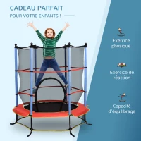 HOMCOM Trampoline de Jardin Enfants Ø 1,65 × 1,62H m Filet de sécurité Porte zipée Couvre-Ressorts + 6 poteaux rembourrés Inclus Noir Rouge Bleu(m-6)