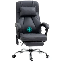 Vinsetto Office Chair with Lumbar Massage, 135° Reclining Computer Chair with Adjustable Headrest, Retractable Footrest, 10cm Double Padded Seat, Microfiber Fabric, Metal Base, Dark Grey(m-11)