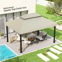 Outsunny Paviljoen Vervangingsdak, 3 x 4 m, Vervangzeil met Waterafvoergaten, Polyester, Zonbescherming, UPF30+, Crèmewit(m-2)