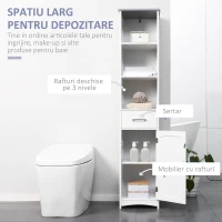 Kleankin Dulapior de baie cu Raft cu 3 niveluri, din MDF Lacuit, 34x30x163cm, Alb si Gri(m-4)