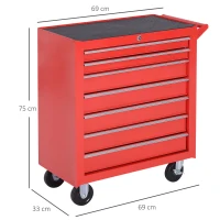 DURHAND Gereedschapswagen, 2 kleine & 5 grote laden, Staal, tot 150 kg, 69 x 33 x 75 cm, Rood(m-3)