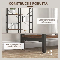 HOMCOM Biblioteca cu 6 Rafturi Lemn Cadru din Metal Negru Maro(m-5)