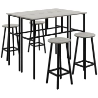HOMCOM 6-Piece Bar Table Set, 2 Breakfast Tables with 4 Stools, Counter Height Dining Tables & Chairs for Kitchen, Living Room, Grey(m-1)