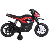 HOMCOM Kindermotorrad Kinder-Elektromotorrad Elektro-Motorrad für Kinder 3-6 Jahren Licht Musik MP3 Elektrofahrzeug mit Stützrädern maximal 3 km/h Metall + Kunststoff Rot 105 x 52,3 x 62,3 cm(m-13)