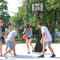 SPORTNOW Basketball Hoop Outdoor, Height Adjustable Basketball Hoop and Stand with Rebound System, Weighted Base, Portable on Wheels, 2.45-3.05m, for Teens, Juniors, Adults, Black(m-10)