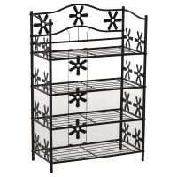 HOMCOM kleines Schuhregal Platzsparend Blumenregal Pflanzentreppe Standregal Ständer 4 Etagen Metall Schwarz 59,5 x 30 x 92 cm(m-19)