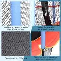 HOMCOM Trampoline de Jardin Enfants Ø 1,65 × 1,62H m Filet de sécurité Porte zipée Couvre-Ressorts + 6 poteaux rembourrés Inclus Noir Rouge Bleu(m-5)