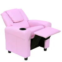 HOMCOM Kids Recliner Chair, PU Leather with Adjustable Backrest, Footrest, Padded Headrest, Pink(m-1)