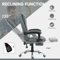 HOMCOM Executive Office Chair, Home Office Chair with Swivel Wheels, Reclining Backrest, Retractable Footrest, Grey(m-5)