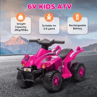 AIYAPLAY 6V Kids Electric Quad Bike w/ Music, Forward Function, for 2-6 Years, Pink(m-7)