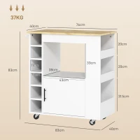 HOMCOM Insula de Bucatarie cu 6 Suporturi pentru Sticle, 3 Rafturi Laterale si Dulapior cu Balamale, 83x40x83 cm, Stejar(m-3)