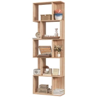 HOMCOM Bibliotecă cu 5 Rafturi Separate cu Spațiu de Economisire în Formă de S din Lemn, 60x24x184,5 cm, Lemn Natural(m-10)