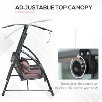 Outsunny hangmatschommel tuinschommel hangbank 3-zitsschommel met verstelbare dak ligfunctie polyester bruin 215 x 120 x 165 cm(m-4)