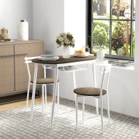 HOMCOM 3-Piece Dining Table and Chairs Set, Oval Kitchen Table with 2 Chairs, with Wire Storage Shelf and Steel Frame, Natural(m-10)