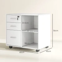 HOMCOM Dulap cu Sertare pentru Birou, Suport pentru Documente cu 3 Sertare cu Încuietoare și Chei, 60x40x56 cm, Alb(m-3)
