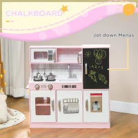 AIYAPLAY Pretend Play Kitchen, Kids Kitchen Playset w/ Toy Phone, Chalkboard, Microwave, Cooking Stove, Sink(m-4)