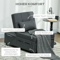 HOMCOM bequemer Liegesessel Schlafsessel 3-in-1 Sessel modern, bis 150 kg, Leinenoptik, inkl. Kissen, 65,5 x  104 x  81 cm, Dunkelgrau(m-4)