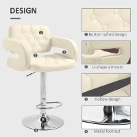 HOMCOM PU Leather Upholstered Swivel Bar Stool, Height Adjustable with Back, Armrest, Footrest, Beige(m-7)
