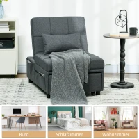 HOMCOM bequemer Liegesessel Schlafsessel 3-in-1 Sessel modern, bis 150 kg, Leinenoptik, inkl. Kissen, 65,5 x  104 x  81 cm, Dunkelgrau(m-6)