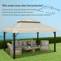 Outsunny Paviljoen Vervangingsdak, 3 x 4 m, Vervangzeil met Waterafvoergaten, Polyester, Zonbescherming, UPF30+, Crèmewit(m-3)