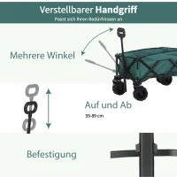 Outsunny Bollerwagen Faltbarer Handwagen 360° Gartenwagen Transportwagen mit  Teleskop Griff Verstellbarer Griffhöhe Strandwagen bis 70 kg Tragkraft Metall Oxford Grün 108 x 55 x 59-89 cm(m-6)
