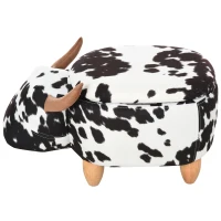 HOMCOM dierenkruk voor kinderen, kinderkruk met opbergruimte, gestoffeerde kruk, zitbank met dierenmotief, voor kinderkamers, varken voetenbank, zwart + wit, 62 x 35 x 36 cm | Aosom.de(m-12)