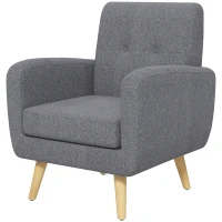 HOMCOM Fauteuil in Scandinavisch design, accentfauteuil, knoopstiksel, natuur + lichtgrijs(m-10)