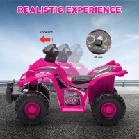 AIYAPLAY 6V Kids Electric Quad Bike w/ Music, Forward Function, for 2-6 Years, Pink(m-4)