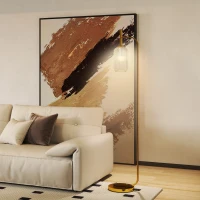 HOMCOM Lampă de Podea Modernă cu Luminozitate Reglabilă, Abajur din Sticlă și Întrerupător de Picior, 29x25x153 cm, Auriu(m-8)