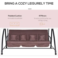 Outsunny hangmatschommel tuinschommel hangbank 3-zitsschommel met verstelbare dak ligfunctie polyester bruin 215 x 120 x 165 cm(m-6)