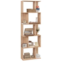 HOMCOM Bibliotecă cu 5 Rafturi Separate cu Spațiu de Economisire în Formă de S din Lemn, 60x24x184,5 cm, Lemn Natural(m-1)