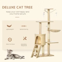 PawHut Kattenboom krabboom 4 speelgoed kattenkrabpaal klimboom katten trap beige(m-4)
