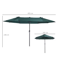 Outsunny Chapéu de Sol Duplo 4,55x2,68x2,38 m  Chapéu de Sol de Jardim com Manivela Manual Resistente à Água e com Proteção Solar UV para Terraço Pátio Verde(m-3)