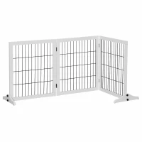 PawHut Absperrgitter für Hunde Schutzgitter Hundegitter mit Stützfüßen Treppengitter Hundeabsperrgitter Türschutzgitter für Kamin & Ofen, Kiefernholz Weiß 185 x 36 x 71 cm(m-15)